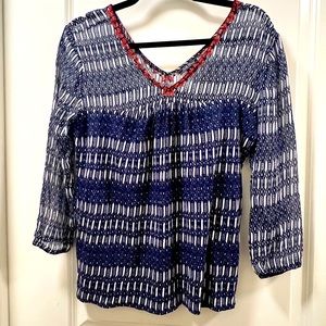 Lucky Brand Women's Tunic Top Size Small Gray Blue White